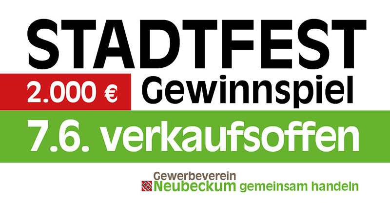 Stadtfest-Gewinnspiel 2.000 Euro – 7.6. verkaufsoffen